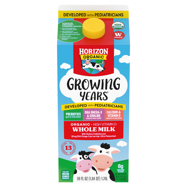 milkページ Horizon Organic Growing Years Whole Milk with DHA Omega-3, Choline