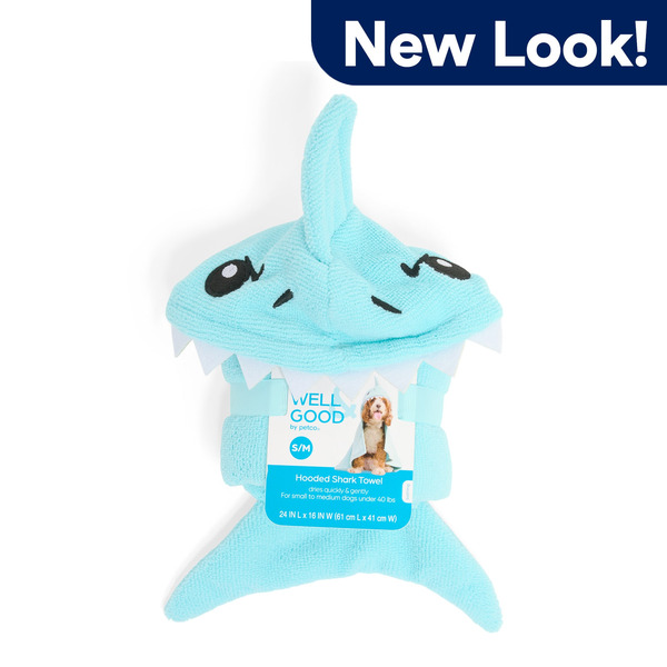 Well & Good Hooded Shark Towel for Dogs, Small/Medium - Blue