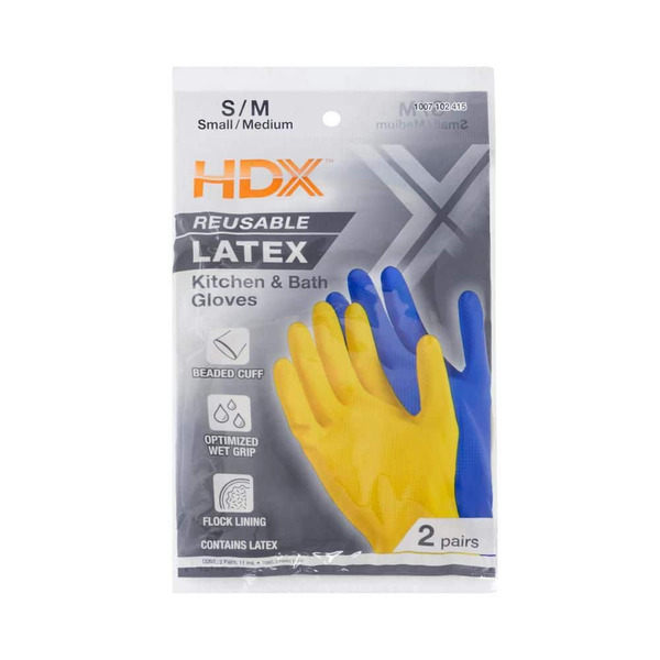 HDX Reusable Latex Kitchen And Bath Gloves (2-pair)