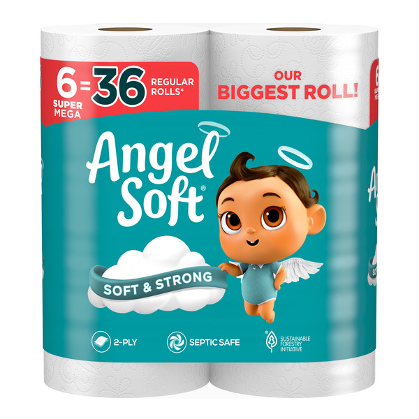 ANGEL SOFT TOILET PAPER, 6 MEGA XL ROLLS