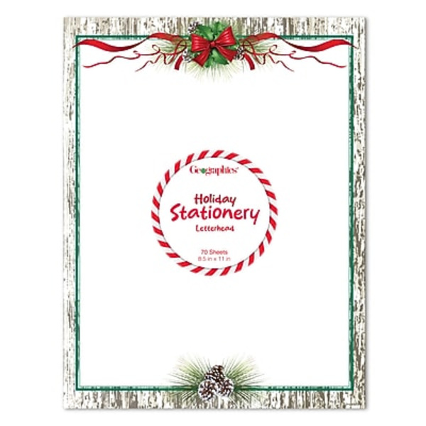 GE ographics Pinecone Ribbon Holiday Letterhead, 8.5 x 11 in