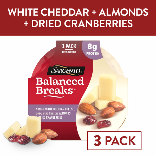 Sargento Balanced Breaks®  White Cheddar Natural Cheese, Sea-Salted Roasted Almonds and Dried Cranberries Snack Kit, 3-Pack