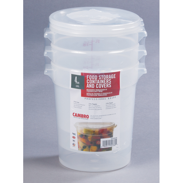 Cambro - 4 Quart Round Container, 3-pack, clear