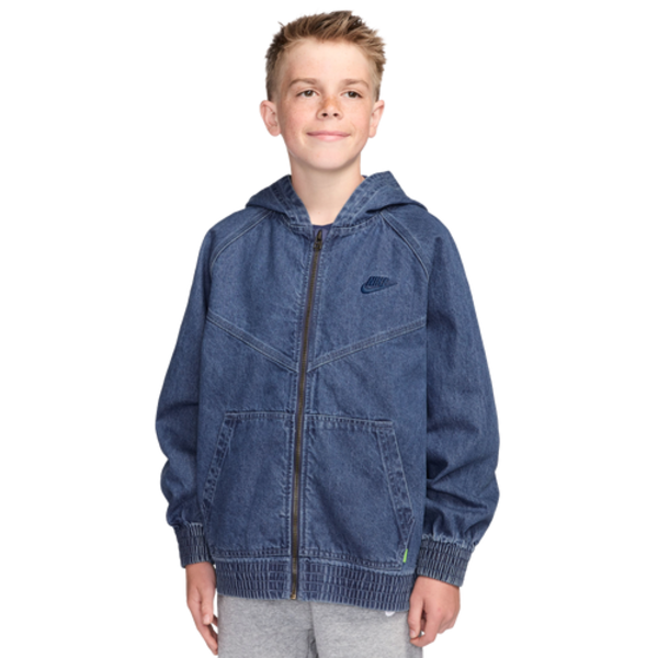 Nike Kids' Sportswear Full-Zip Hooded Denim Jacket, L - Mystic Navy/Mystic Navy/Coastal Blue
