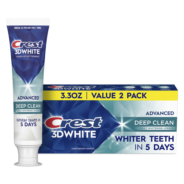 Crest 3DWhite Advanced Toothpaste, Deep Clean, 2 Pack Same-Day
