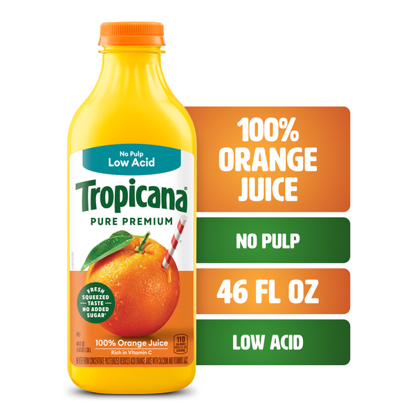 Tropicana 100% Orange Juice Original, No Pulp, Low Acid Same-Day