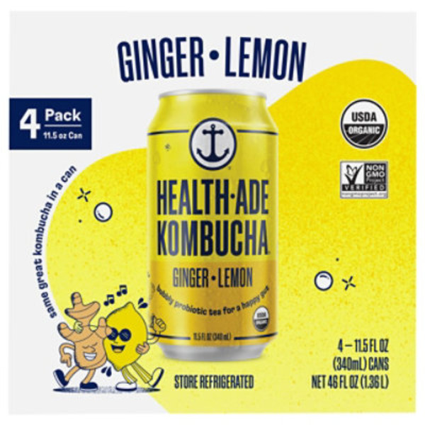 Health-Ade Kombucha Ginger Lemon 4pk 11.5 oz Cans