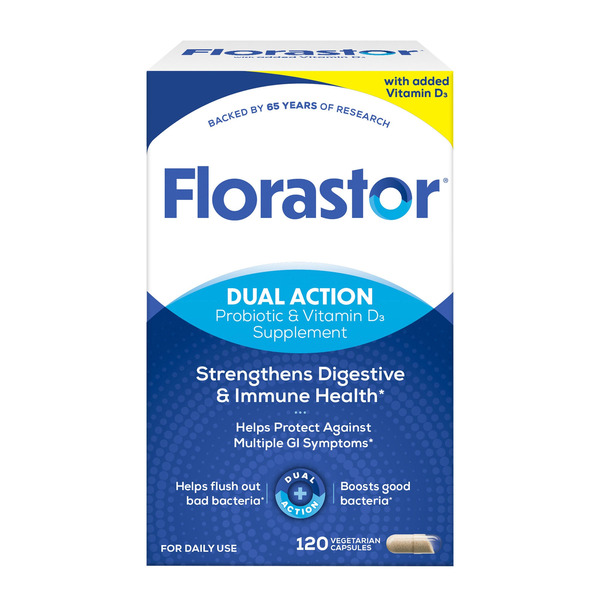 Florastor Daily Probiotic with Vitamin D3, 120 Vegetarian Capsules