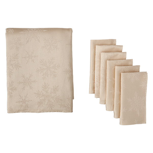 ALDI Huntington Home Jacquard Tablecloth & Napkin Set Cream SameDay