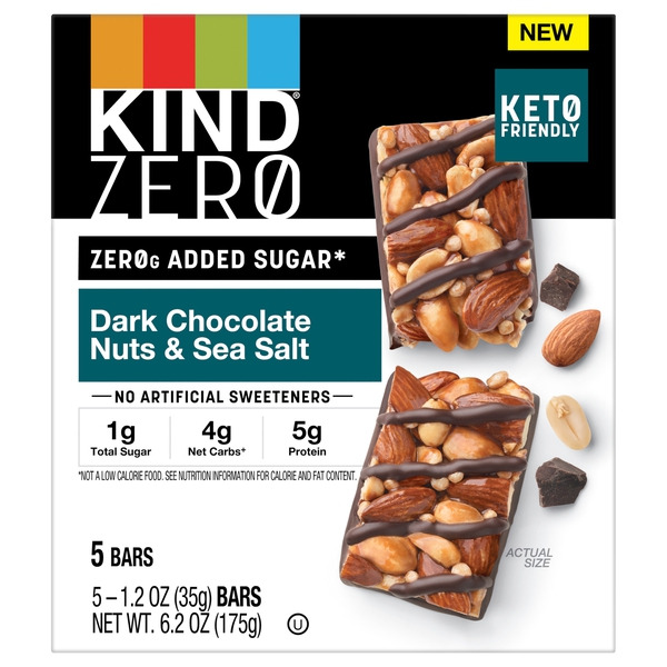 KIND ZEROg Added Sugar Bars, Keto Friendly Snacks, Dark Chocolate