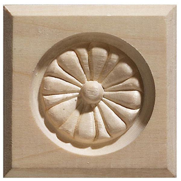 Ornamental Mouldings 2.476-in x 2.51-in Unfinished White hardwood Square Flower Rosette