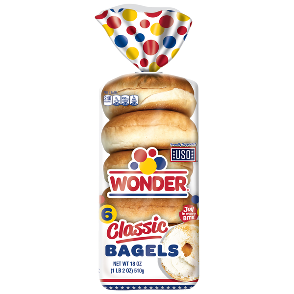 Wonder Bread Classic Sliced White Plain Bagels, 6 Count