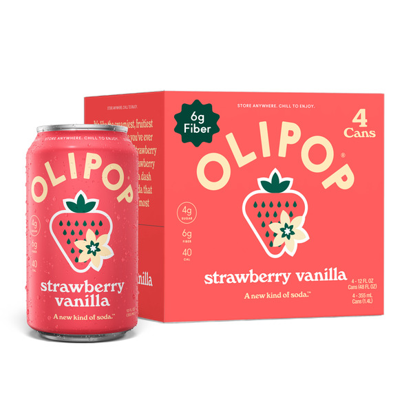OLIPOP Prebiotic Soda, Strawberry Vanilla, Shelf Stable