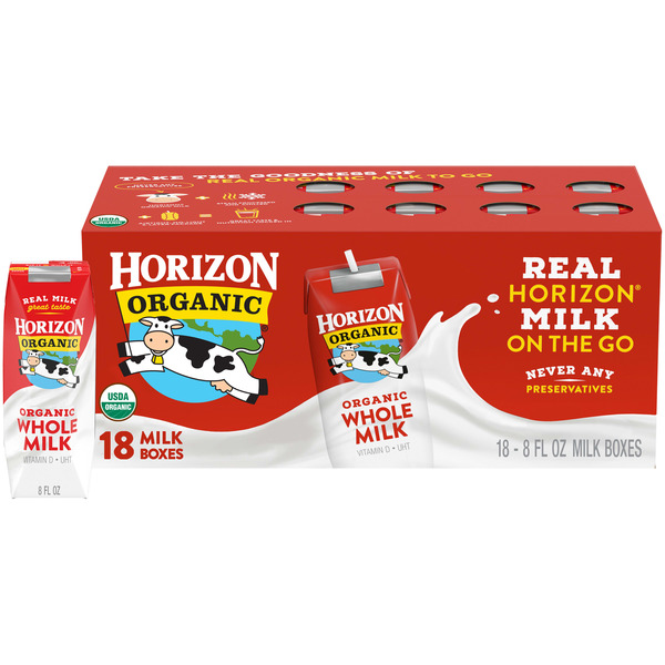 Horizon Organic Shelf Stable Whole Milk Boxes, 8 fl oz, 18 Count​