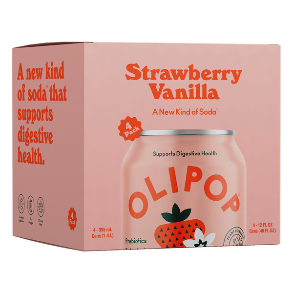 OLIPOP 9g Fiber Prebiotic Soda, Strawberry Vanilla, Refrigerated