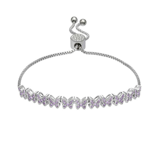 Brilliance Crystal Butterflies Adjustable Bracelet, Women's, Size: 5-9" ADJ, Silver Tone Purple