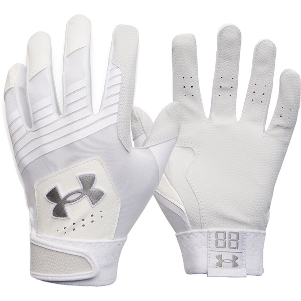 Under Armour Youth Tee Ball Clean Up Batting Gloves, One Size - White/Metallic Silver
