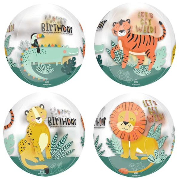 Burton & Burton INFLATED Orbz® XL 16" Get Wild Birthday Clear Foil Balloon