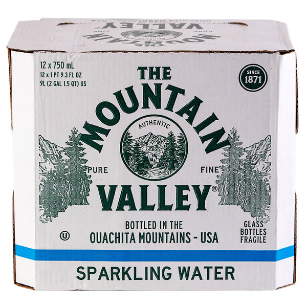 Mountain Valley Glass Sparkling Water, 750 ml, 12-count