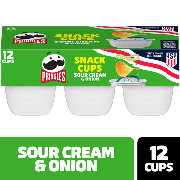 Pringles Snack Cups Sour Cream and Onion Potato Crisps Chips, Lunch Snacks, Snack Cups, 12 Count