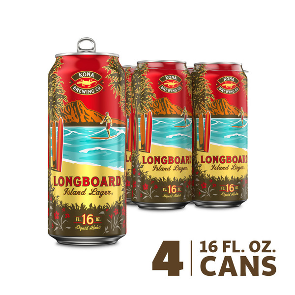 Kona Brewing Co. Longboard Island Lager Beer, 4 Pack 16 Fl Oz Cans