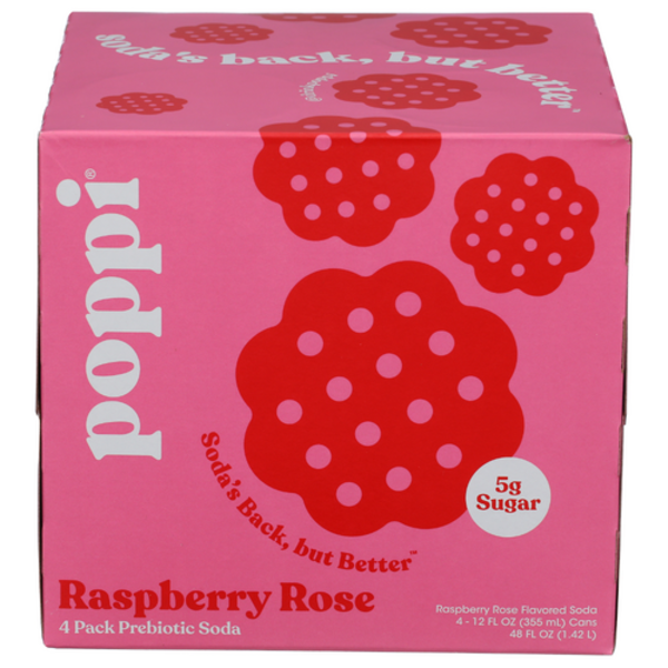 Poppi Raspberry Rose Prebiotic Soda 4 Pack Same-Day Delivery or Poppi Raspberry Rose Prebiotic Soda 4 Pack Same-Day Delivery or