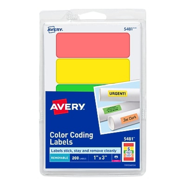 Avery 5481 1" x 3" Assorted Colors Laser Color Coding Labels