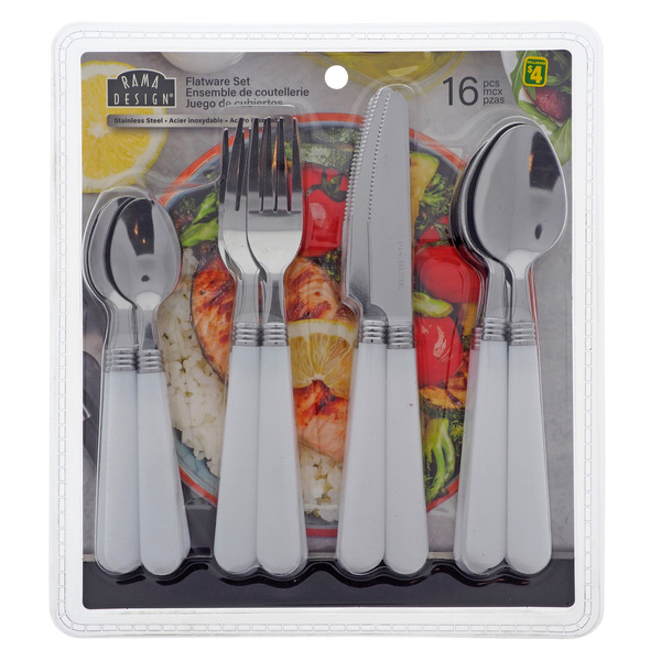 RAMA DESIGN Stainless Cutlery Set W/Plas.Handle,16Pk Same-Day Delivery ...