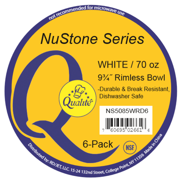 Qualite - 9.75" White Rimless Bowl - 6/70 oz