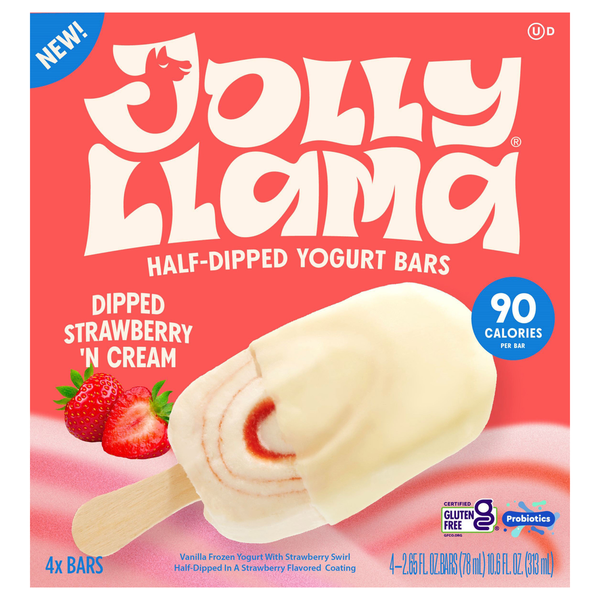 Jolly Llama Yogurt Bars, Dipped Strawberry 'N Cream, Half-Dipped