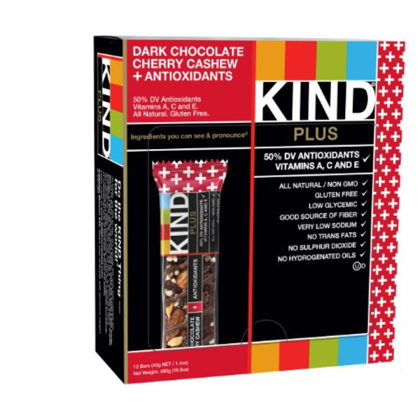 KIND Plus - Dark Chocolate Cherry Cashew +Antioxidants Bars - 12/1.4 oz