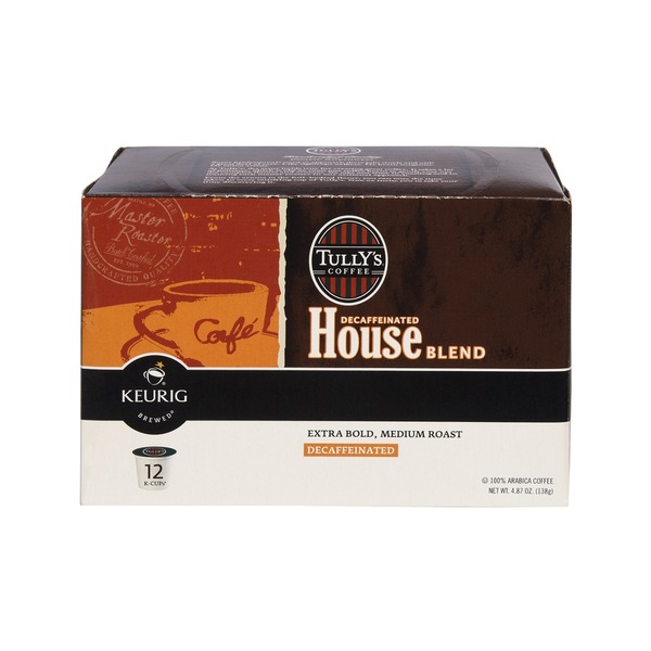 Tully's Coffee Keurig Brewed Decaffeinated House Blend Extra Bold, Medium Roast KCups 12 PK