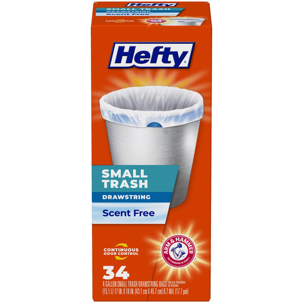 Hefty 4 Gallon Scent Free Small Trash Drawstring Bags