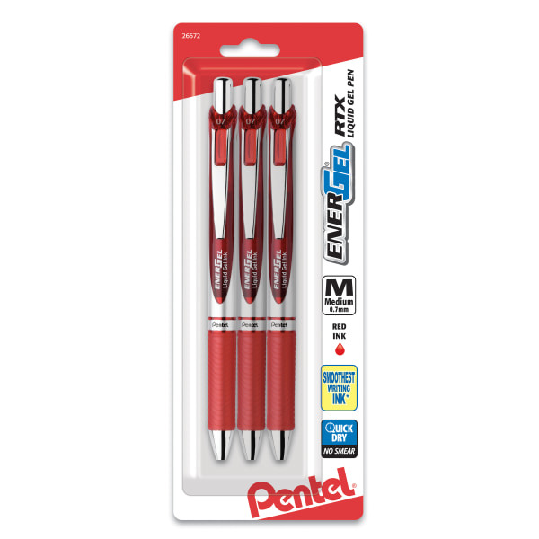 Pentel 0.7mm Medium Point Red Ink EnerGel RTX Retractable Gel Pens