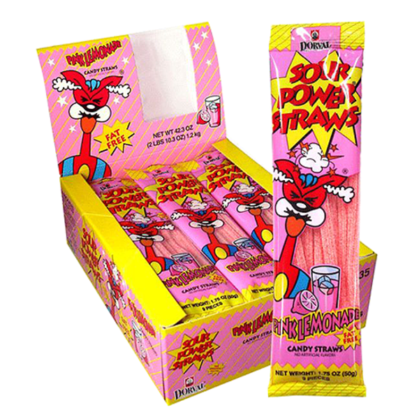Sour Power - Pink Lemonade Straws - 24 Ct