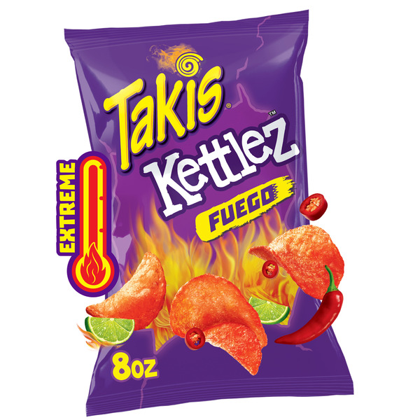 Takis Fuego Kettlez 8 oz Sharing Size Bag, Hot Chili Pepper & Lime Flavored Extreme Spicy Kettle-Cooked Potato Chips