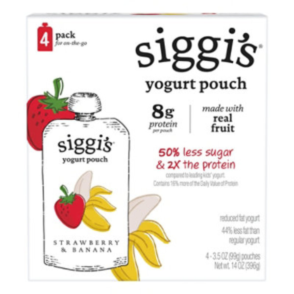 Siggi's siggi’s Reduced Fat Yogurt Pouches, Strawberry Banana, 3.5 oz. Each, 4 Ct
