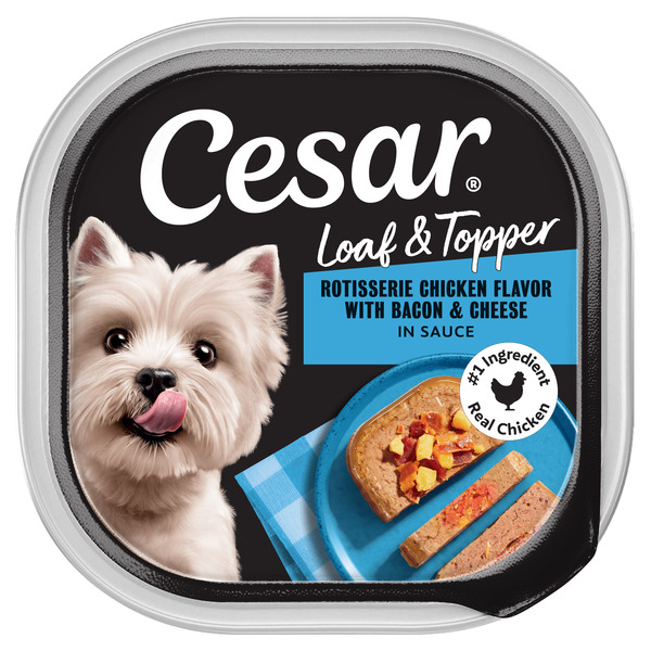 Cesar Loaf & Topper in Sauce Wet Dog Food Rotisserie Chicken Flavor, 3.5 oz. Tray