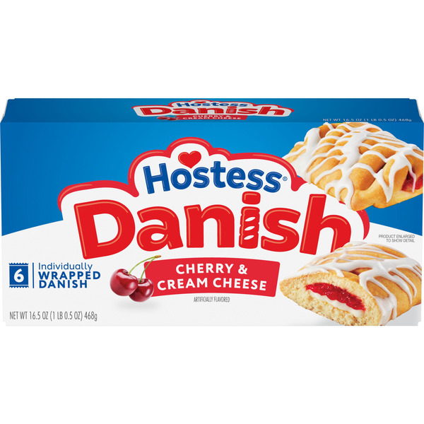 Hostess Danish Pastries, Cherry & Cream Cheese Artificially Flavored Filling, (6 Snacks)