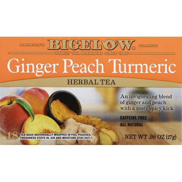 Bigelow Ginger Peach Turmeric Herbal Tea,Tea Bags (18 each) Instacart