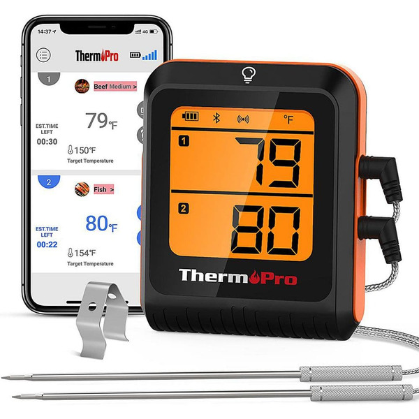 Thermopro 650 Ft. Bluetooth Meat Thermometer (ios/android) Wireless Grill Thermometer With Dual Probes