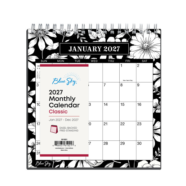 Blue Sky 2027 Monthly Desk Calendar With Stand, 6-1/8 x 6-3/8 in - Fabiana Leaves