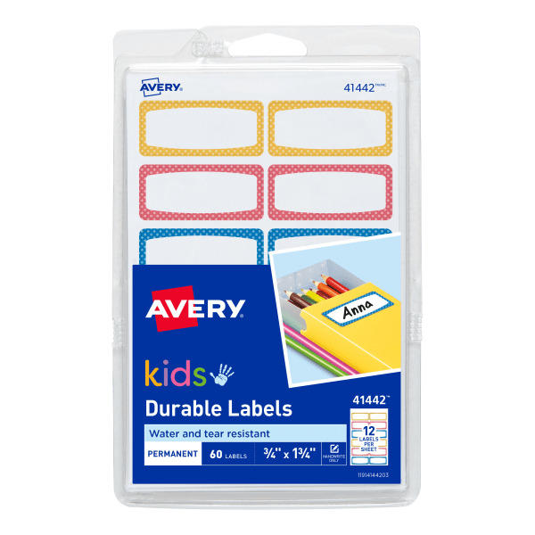 Avery 0.75" x  1.75" Assorted Durable Labels for Kids Gear