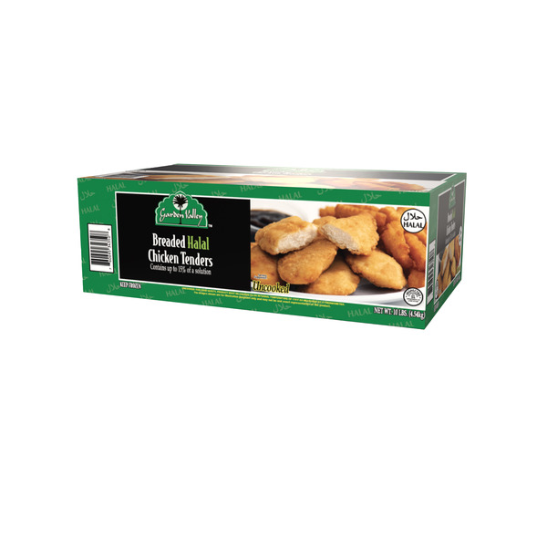 Garden Valley Breaded Halal Chicken Tenders, Uncooked - 10 lbs