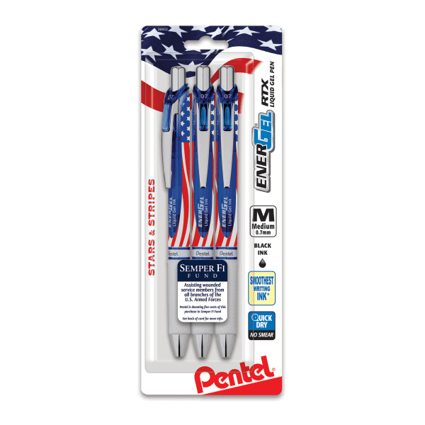 Pentel BL77USABP3A 0.7mm Black Stars & Stripes Edition EnerGel RTX Pens
