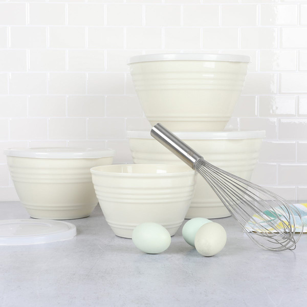 Martha Stewart Hoyt 8-Piece Mixing Bowl & Lid Set, 11 x 6-3/4 x 11 in - Taupe