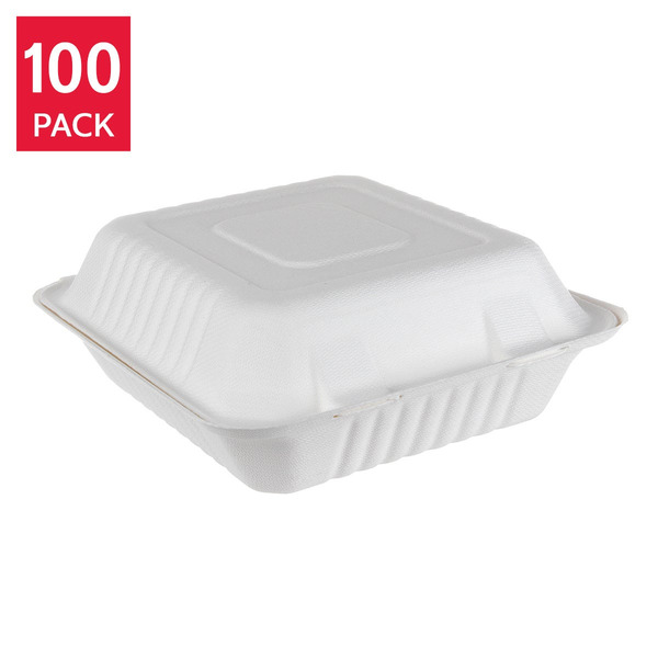 iEco 8" × 8" Paquet De 100 Contenants A Rabat En Bagasse