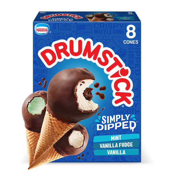 Drumstick Simply Dipped Vanilla/Vanilla Fudge/Mint Frozen Dairy Dessert Cones