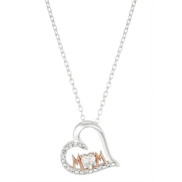 Brilliance Crystal Two-Tone "Mom" Heart Necklace