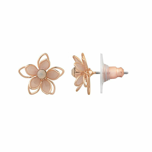 LC Lauren Conrad Women's Rose Gold Tone Crystal Flower Stud Earrings - Pink